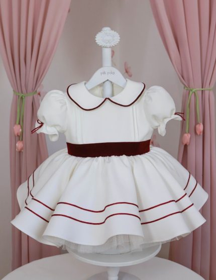 Bordo Kuşaklı İşlemeli Doğum Günü Elbisesi