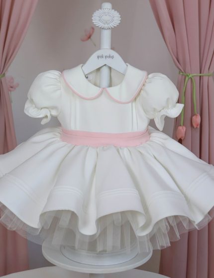 Pembe Detaylı Nervürlü Doğum Günü Elbisesi